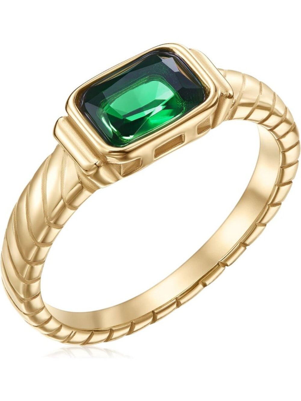 Dainty Gold Emerald Ring for Women | Non-Tarnish Green CZ Gemstone Band 6-9